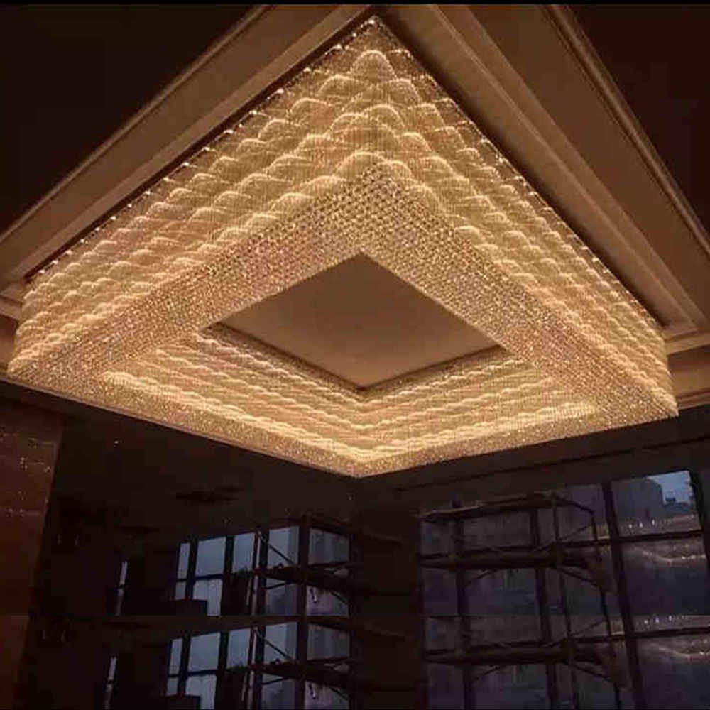 Oversized Square Crystal Chandelier with Steel Frame