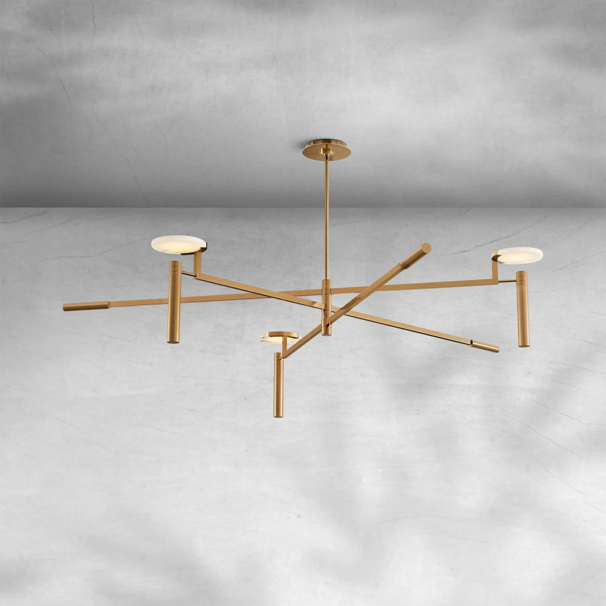 Oversized Three Disc Alabaster and Steel Chandelier