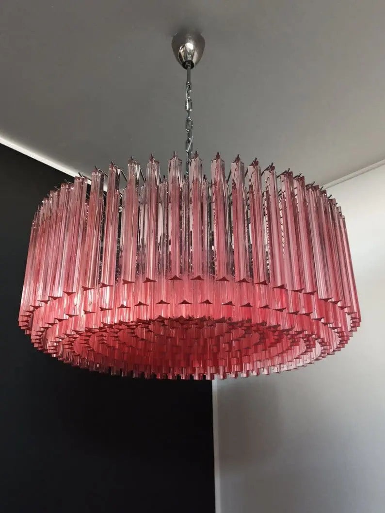 Oversized Tiered Pink Glass Prism Chandelier