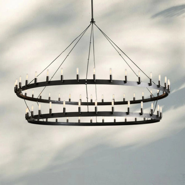 Oversized Two Tier Angle Iron Ring Chandelier