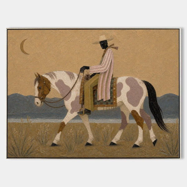 Painted Horse Rider Under Crescent Moon