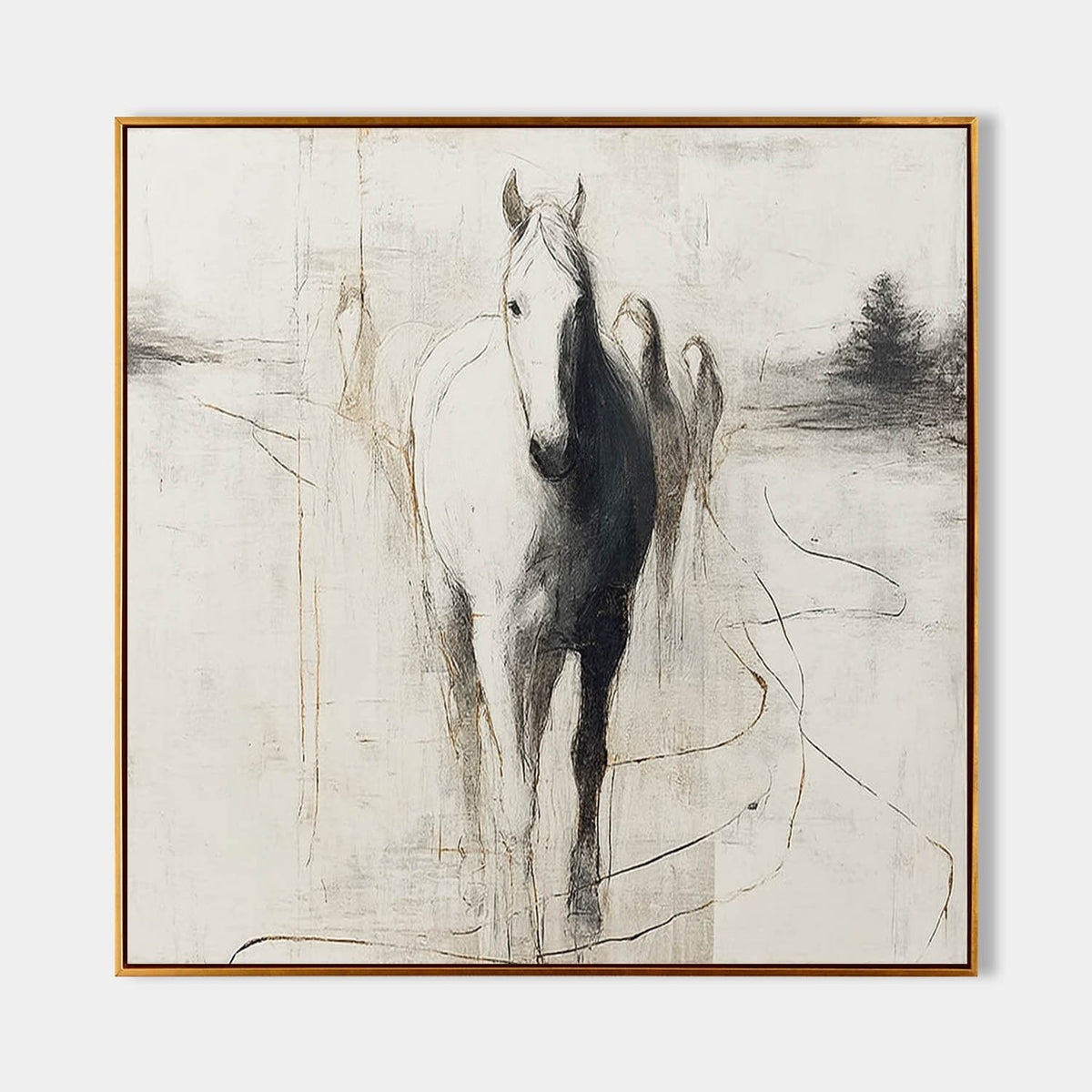 Pale Horse in Misty Field