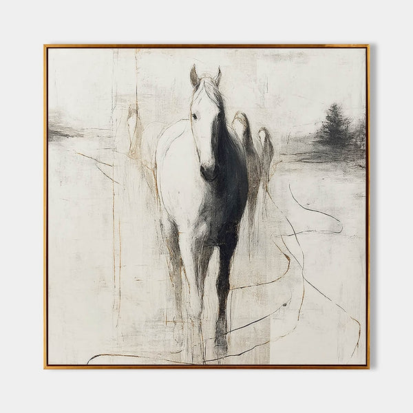 Pale Horse in Misty Field