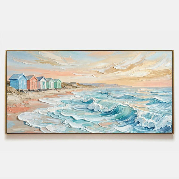 Pastel Beach Huts at Sunset Surf