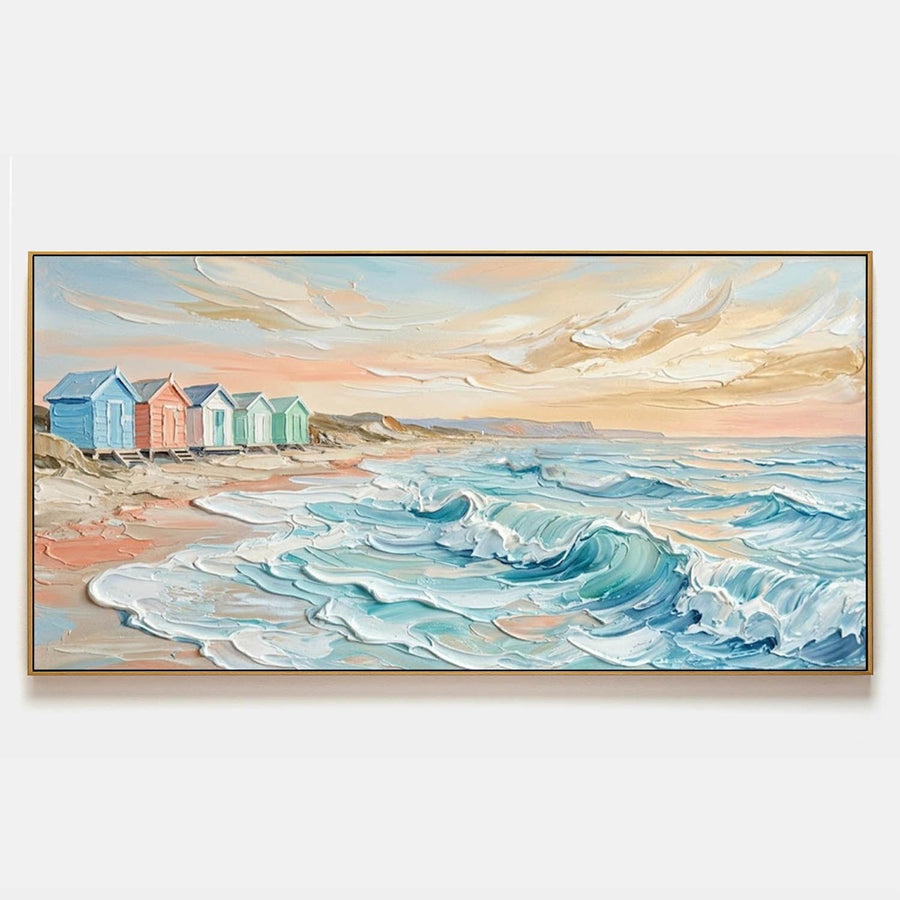 Pastel Beach Huts at Sunset Surf