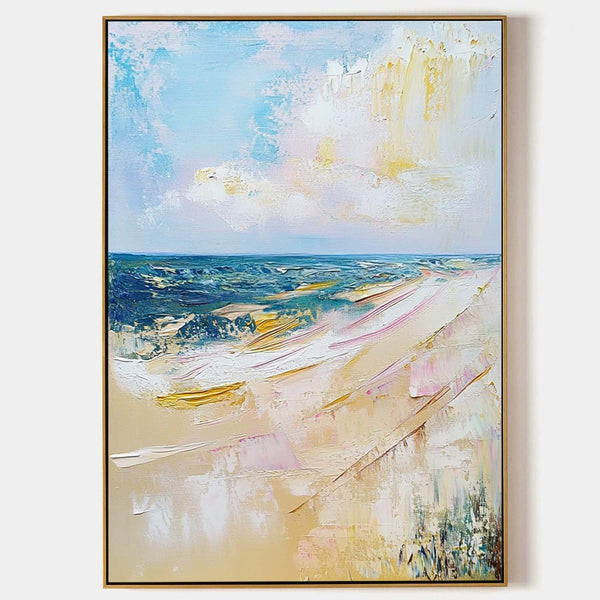 Pastel Shoreline Under Sunlit Clouds