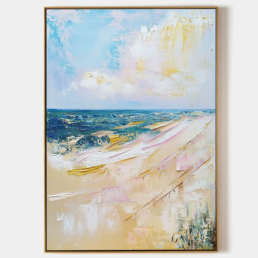 Pastel Shoreline Under Sunlit Clouds