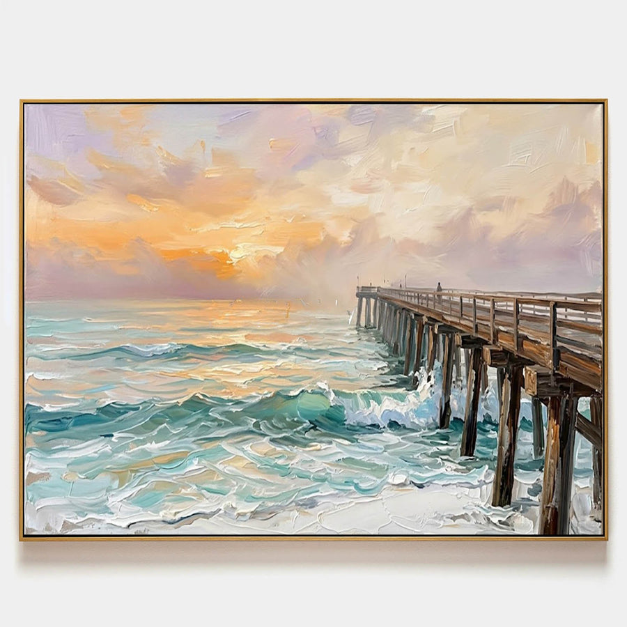 Pastel Sunrise Over Pier Waves