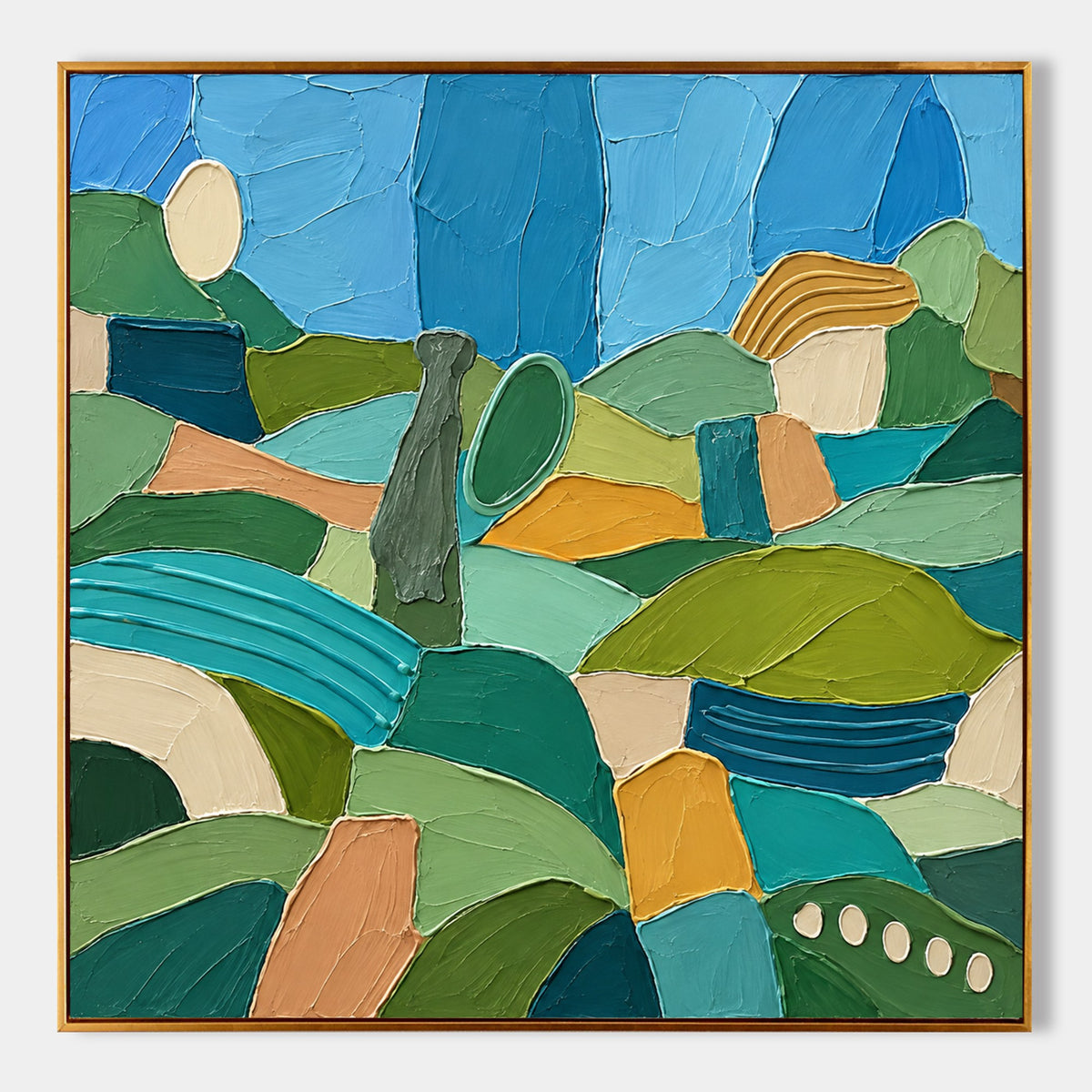 Patchwork Hills Under Blue Sky