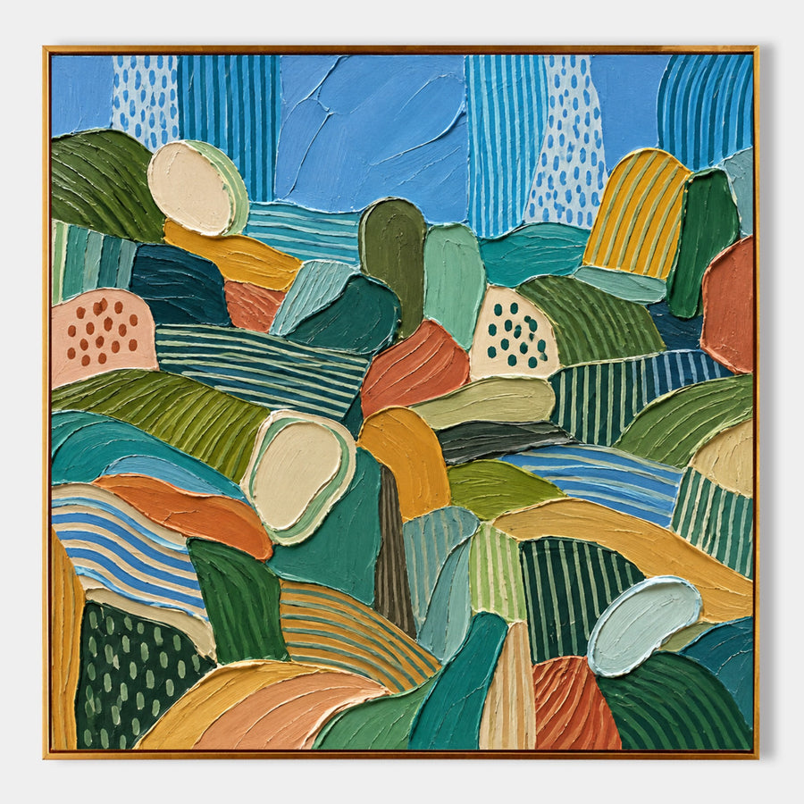 Patchwork Hills Under Blue Sky
