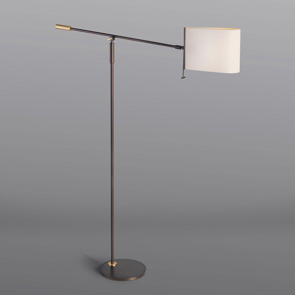 Patinated Brass Reading Floor Lamp with Ivory Silk Shade