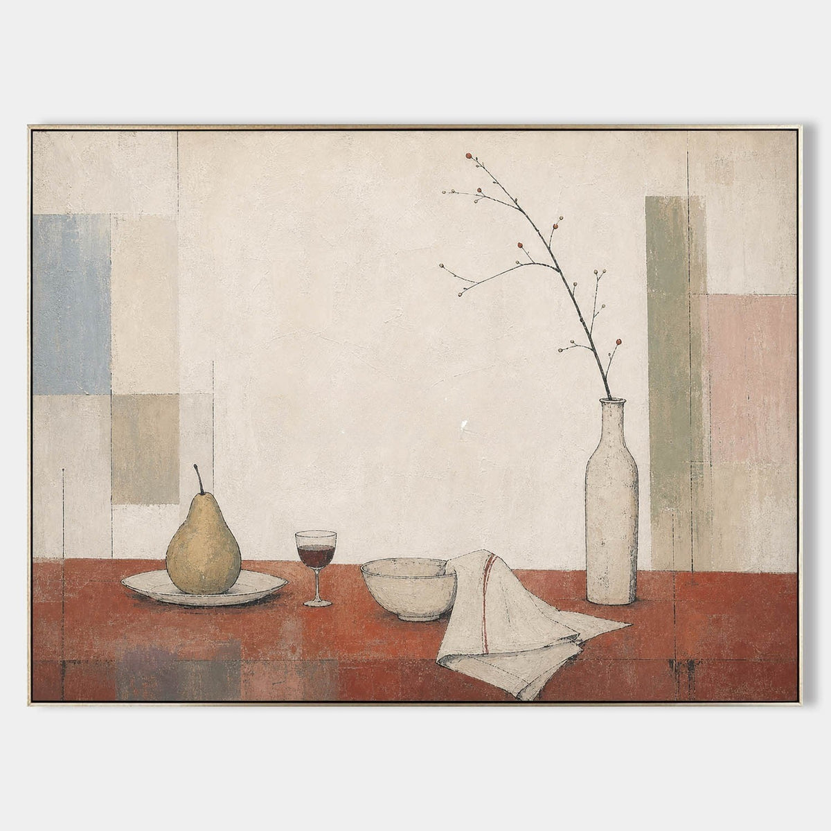 Pear and Wine on Terracotta Table