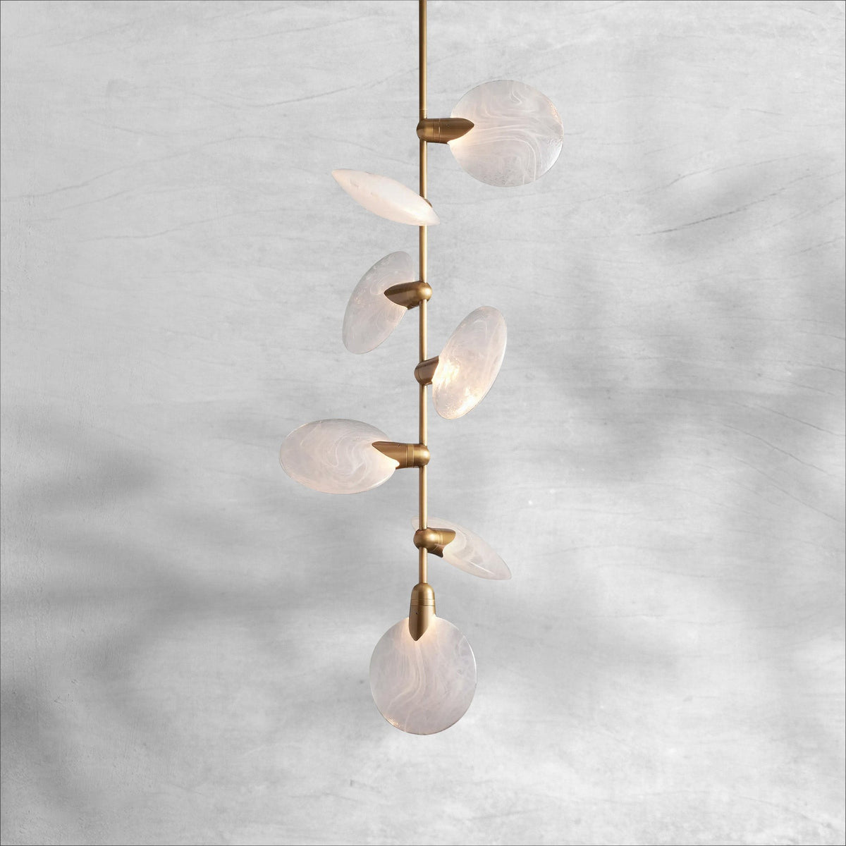 Petal Cluster Hand-Blown Glass Disc Brass Pendant