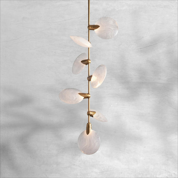 Petal Cluster Hand-Blown Glass Disc Brass Pendant
