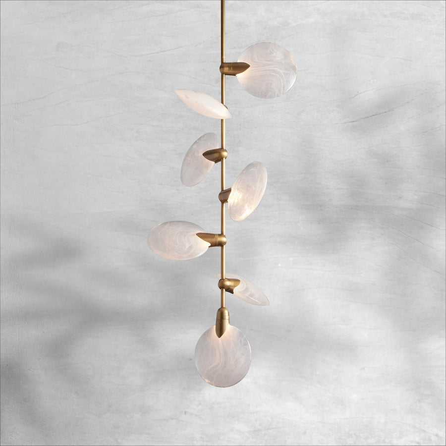 Petal Cluster Hand-Blown Glass Disc Brass Pendant