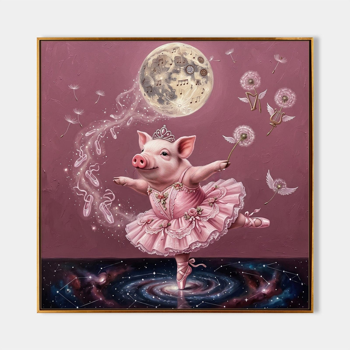 Pig Ballerina Dancing Under Musical Moon
