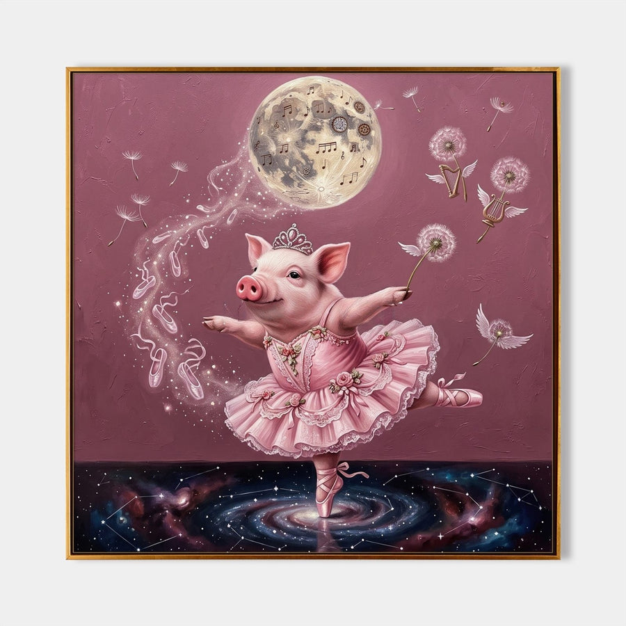 Pig Ballerina Dancing Under Musical Moon