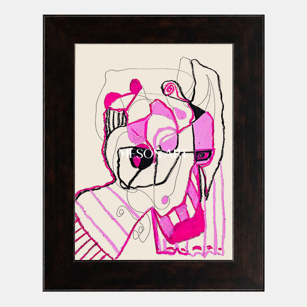 Pink Abstract Face in Crayon Lines