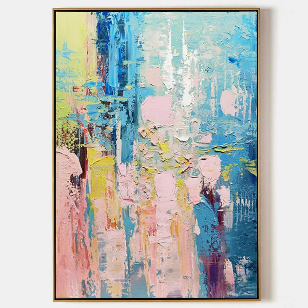 Pink and Azure Palette Knife Abstract