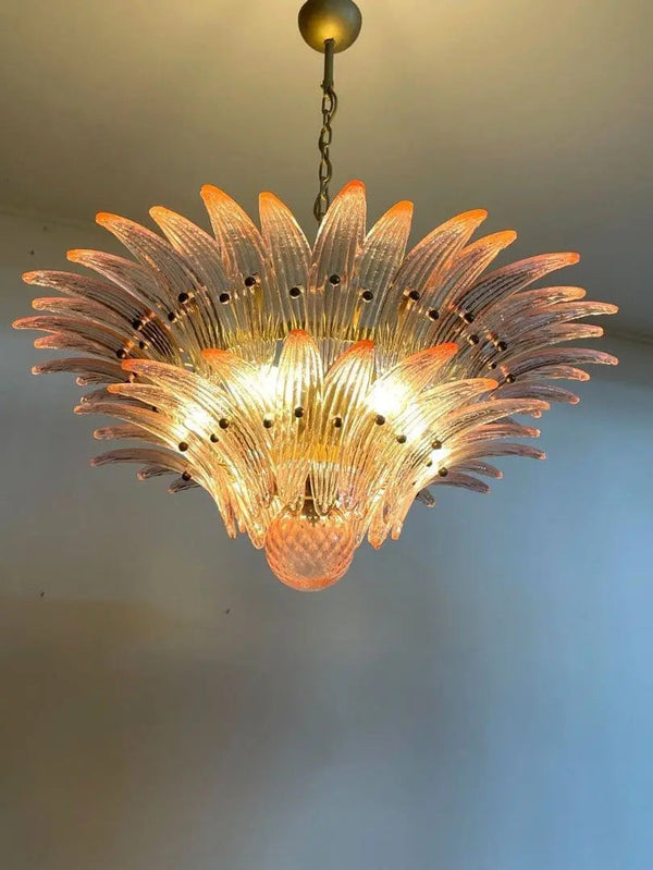 Pink Glass Leaf Palmette Cluster Chandelier