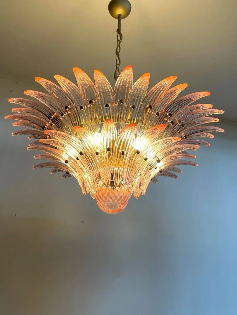 Pink Glass Leaf Palmette Cluster Chandelier