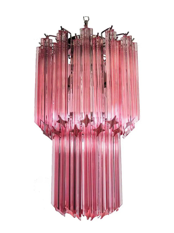 Pink Glass Prism Cluster Iron and Brass Chandelier
