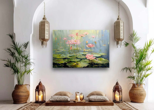 Pink Lotus Blooms on Still Water