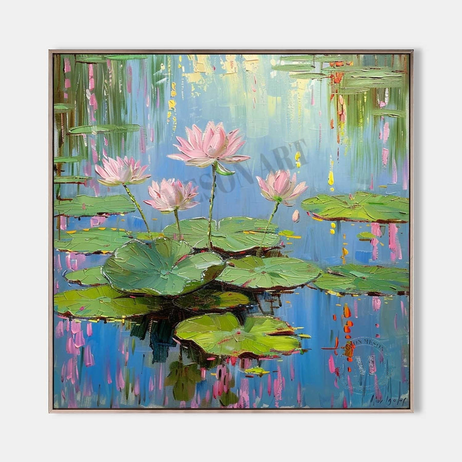 Pink Lotus Blooms on Still Water