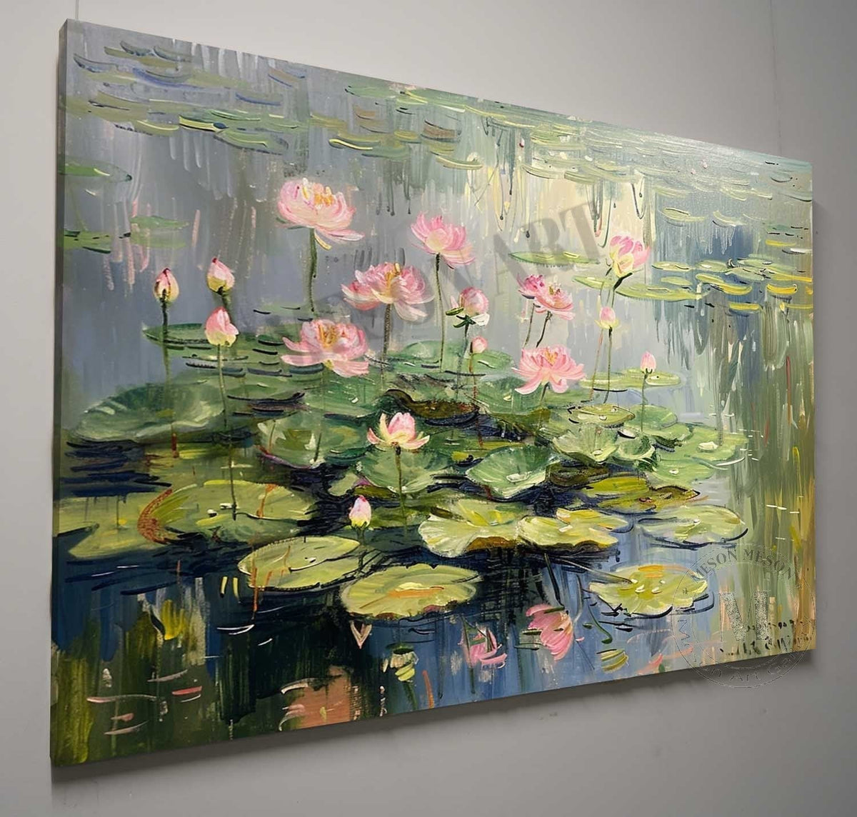 Pink Lotus Blooms on Still Water