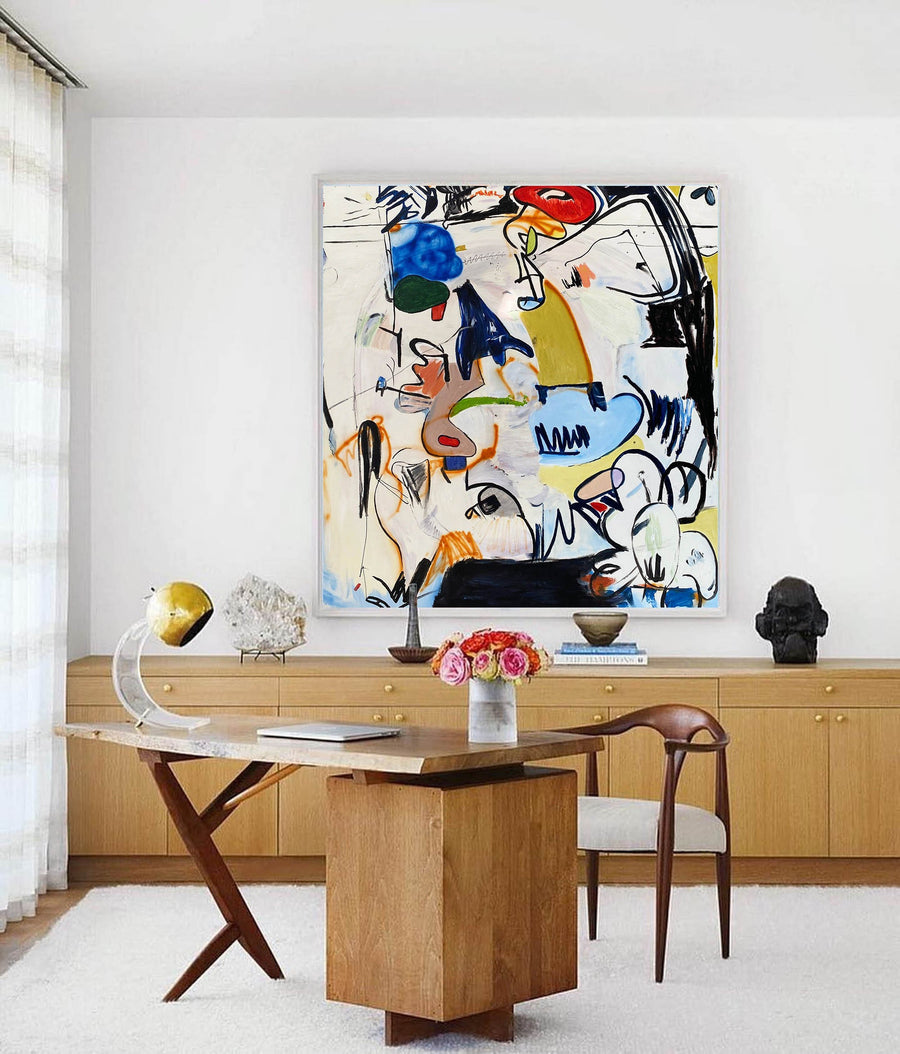 Playful Graffiti Abstract in Cobalt and Red