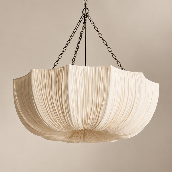 Pleated Linen Bowl Pendant with Scalloped Edge