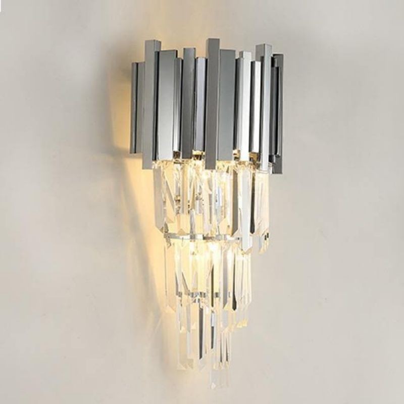 Polished Chrome and Clear Crystal Wall Sconce
