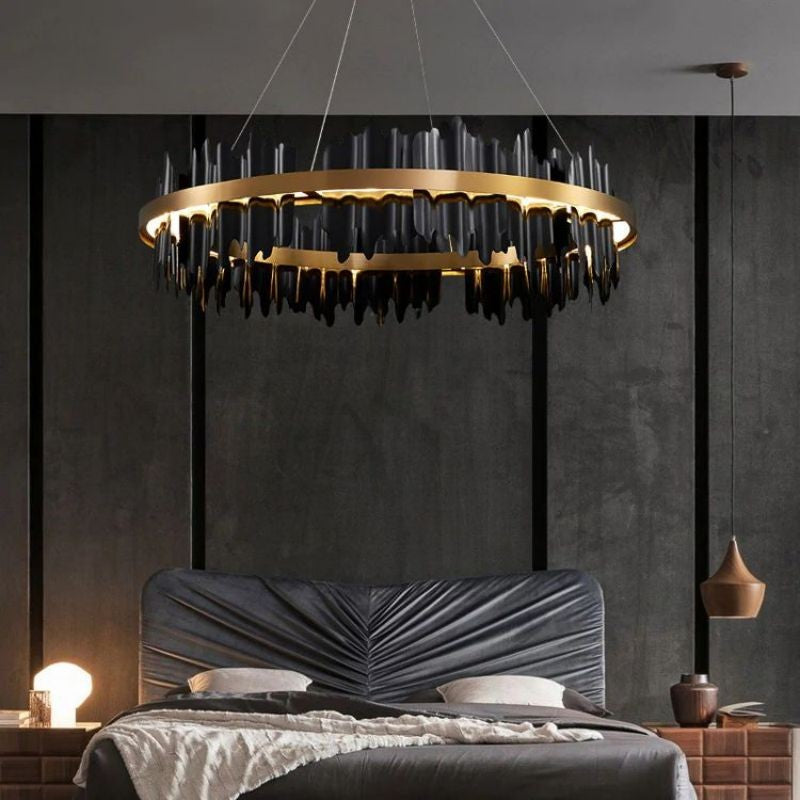 Polished Copper and Steel Ring Chandelier