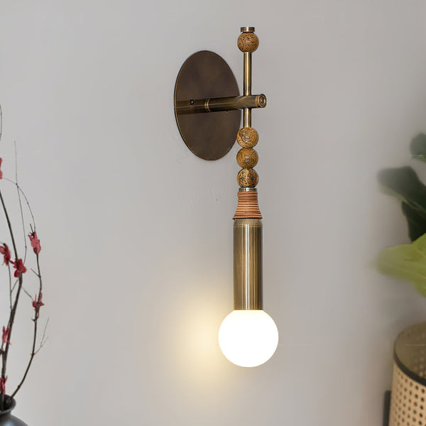Polished Marble and Fluted Brass Pin Wall Sconce