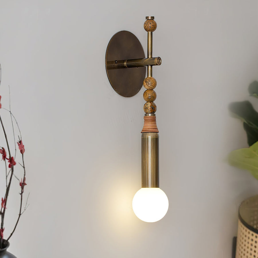 Polished Marble and Fluted Brass Pin Wall Sconce