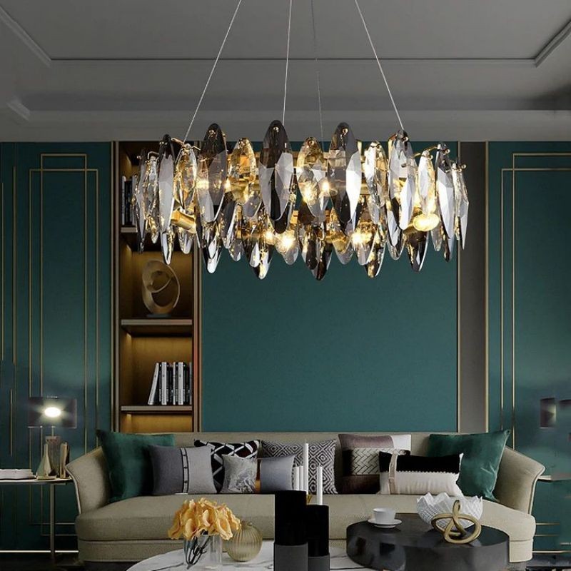 Polished Steel Ring Crystal Chandelier