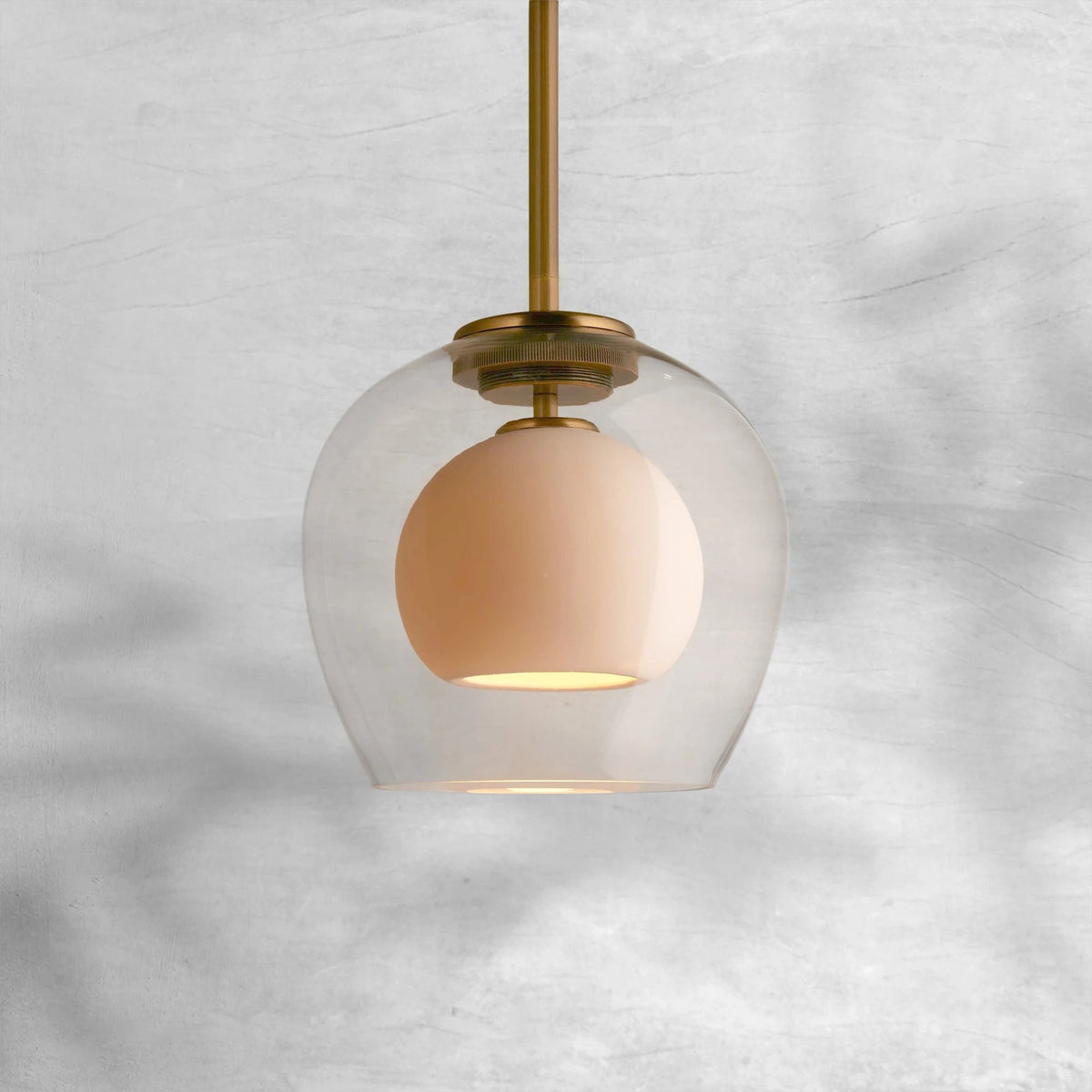 Porcelain Core Glass Dome Brass Pendant