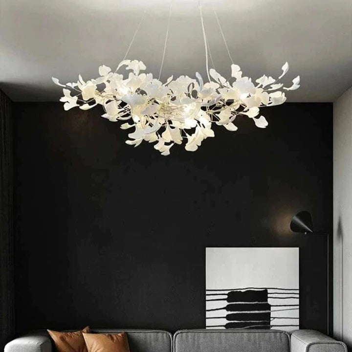 Porcelain Ginkgo Leaf Cluster Copper Chandelier