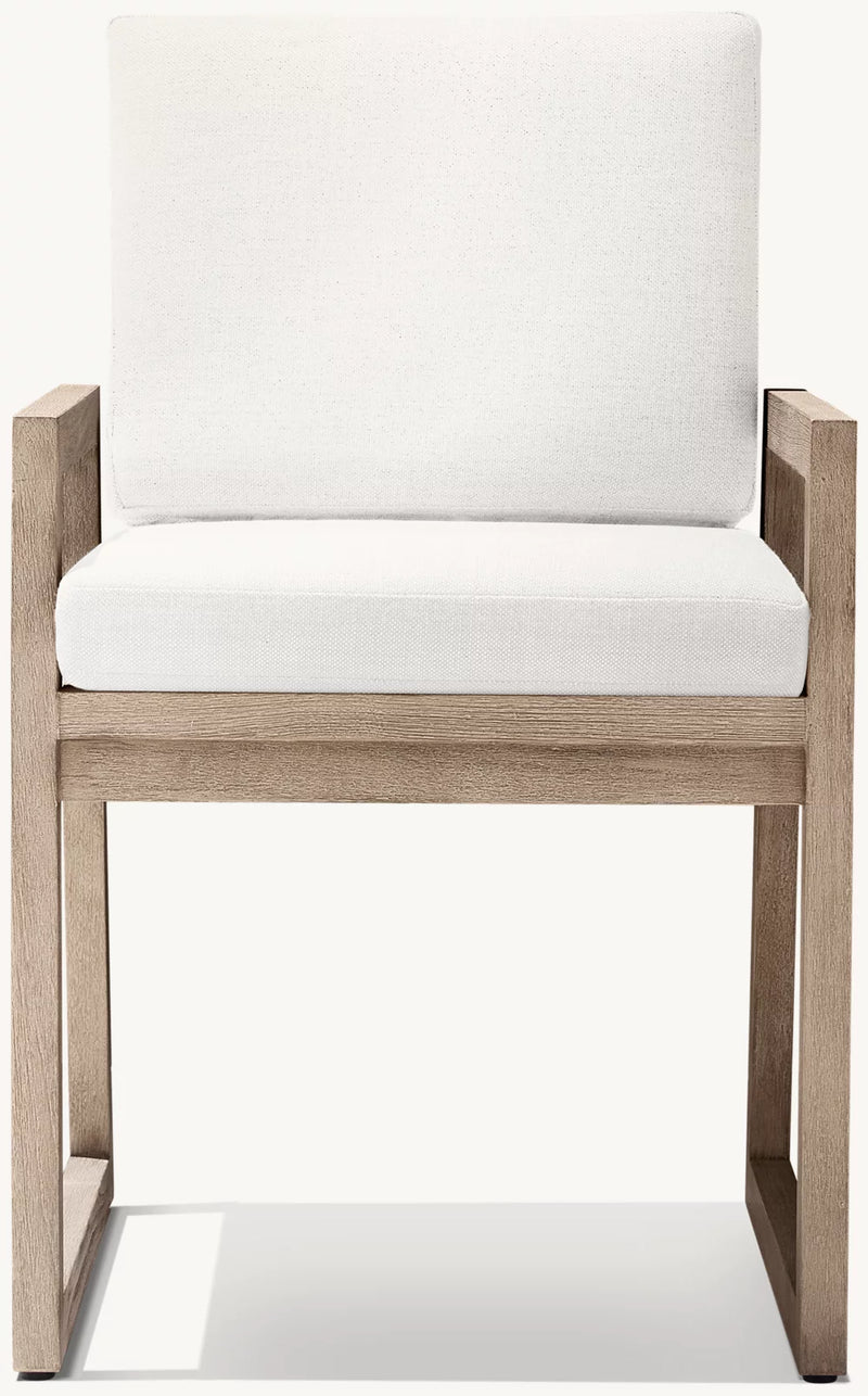 Modern Teak Outdoor Dining Set – Rectangular Slatted Table with 6 Armchairs & Cushions