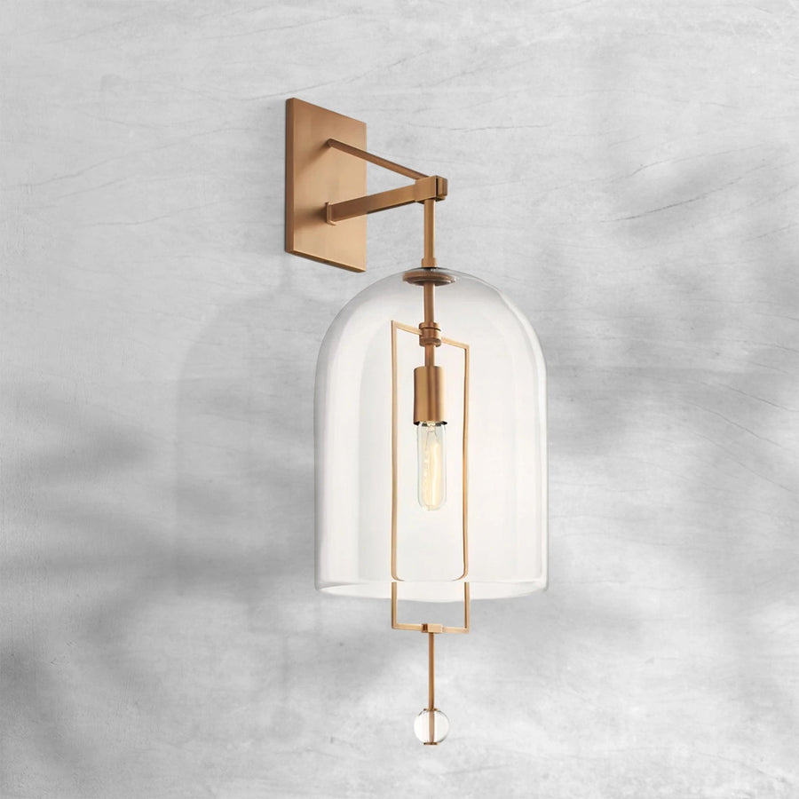 Projecting Brass Arm Wall Sconce with Blown Glass Shade