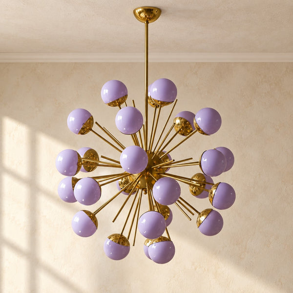 Purple Glass Globe Cluster Brass Chandelier