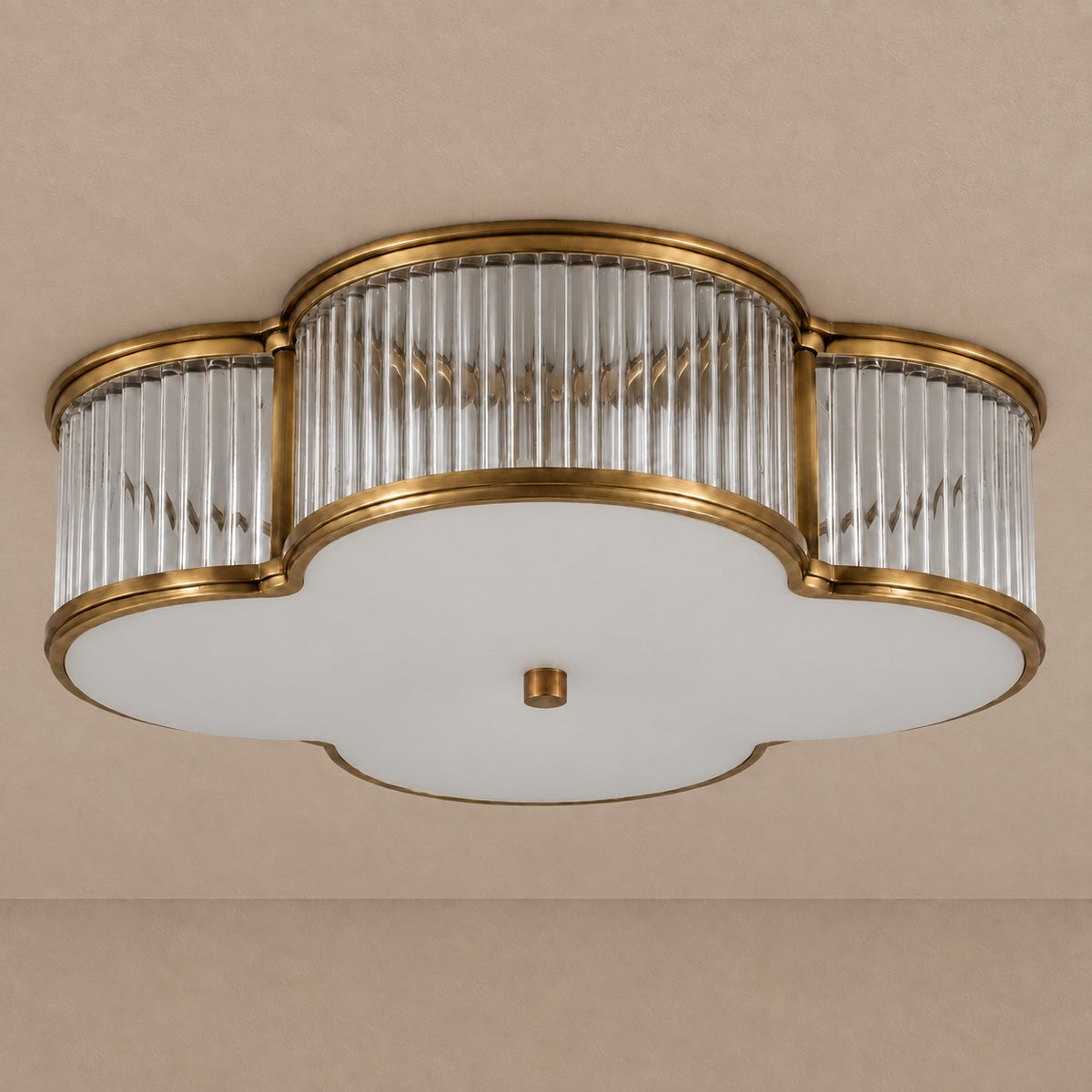 Quatrefoil Fluted Glass and Antique Brass Flush Mount