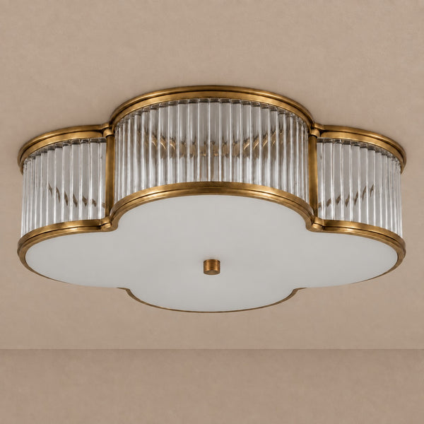 Quatrefoil Fluted Glass and Antique Brass Flush Mount