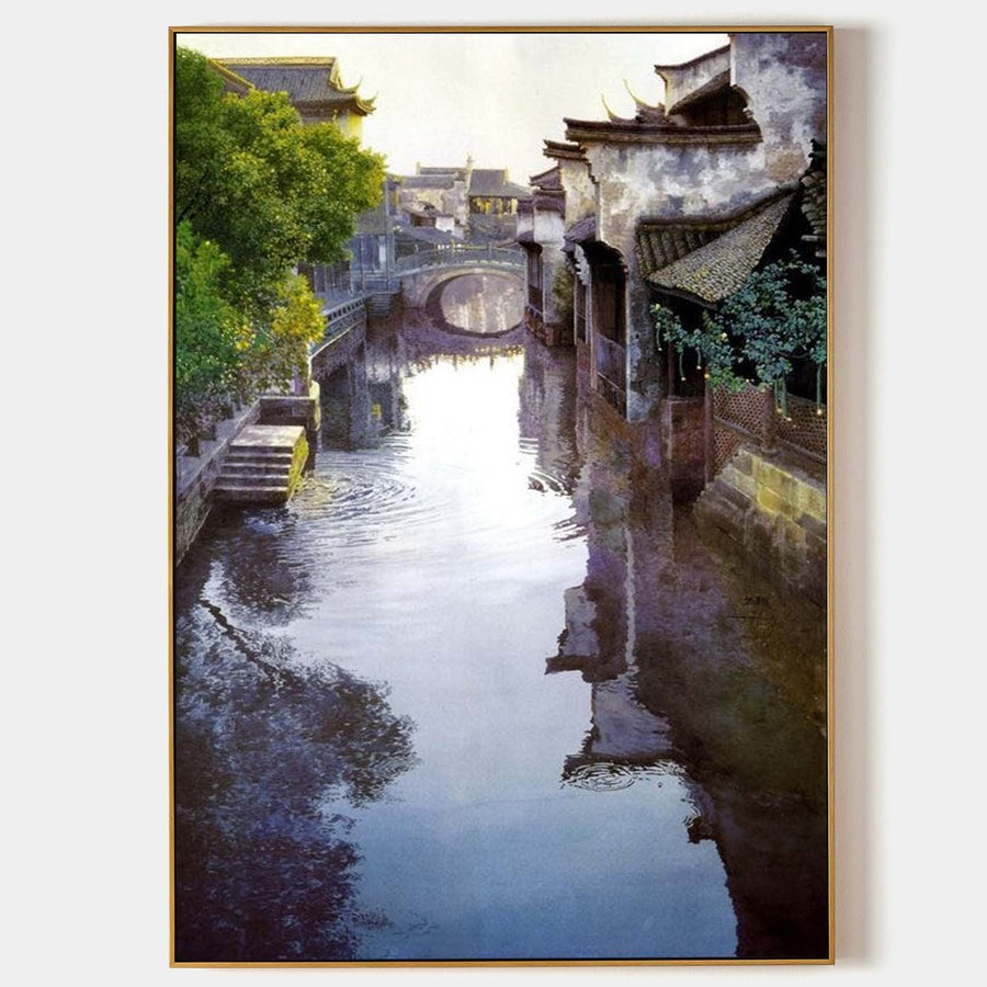 Quiet Canal Under a Stone Bridge