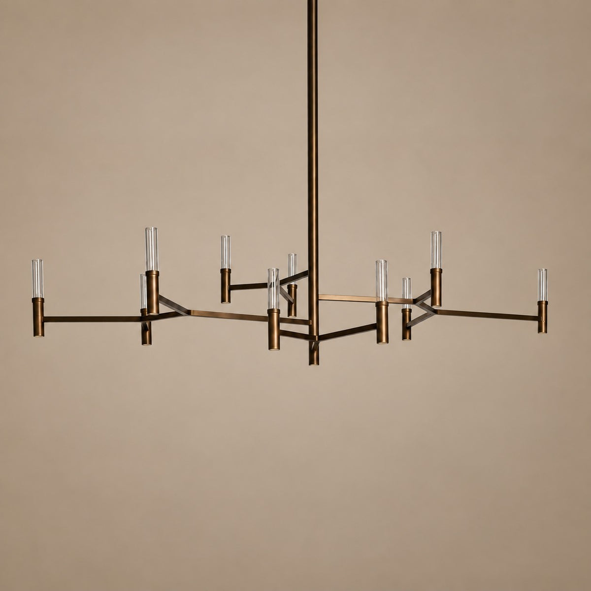 Radial Copper Branch Chandelier with Glass Cylinders