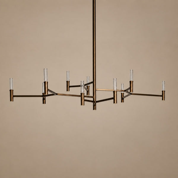 Radial Copper Branch Chandelier with Glass Cylinders
