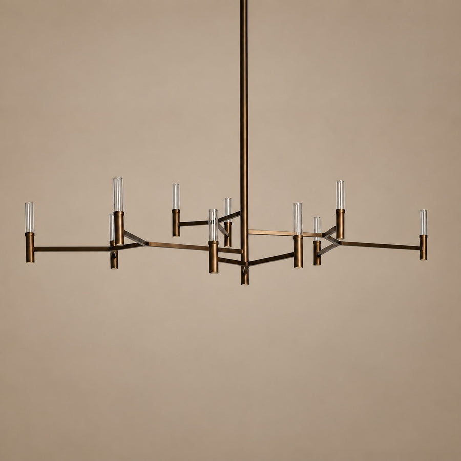 Radial Copper Branch Chandelier with Glass Cylinders