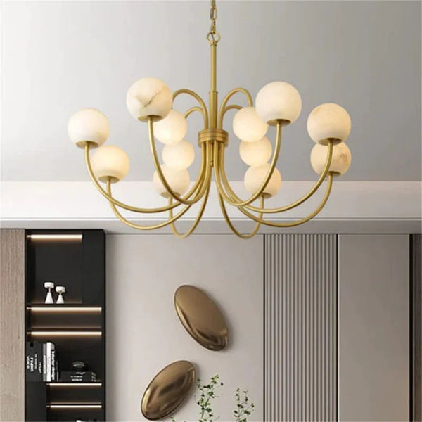 Radiating Alabaster Cluster Chandelier with Brass Frame