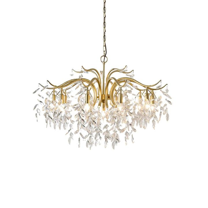 Radiating Brass Branch and Crystal Chandelier