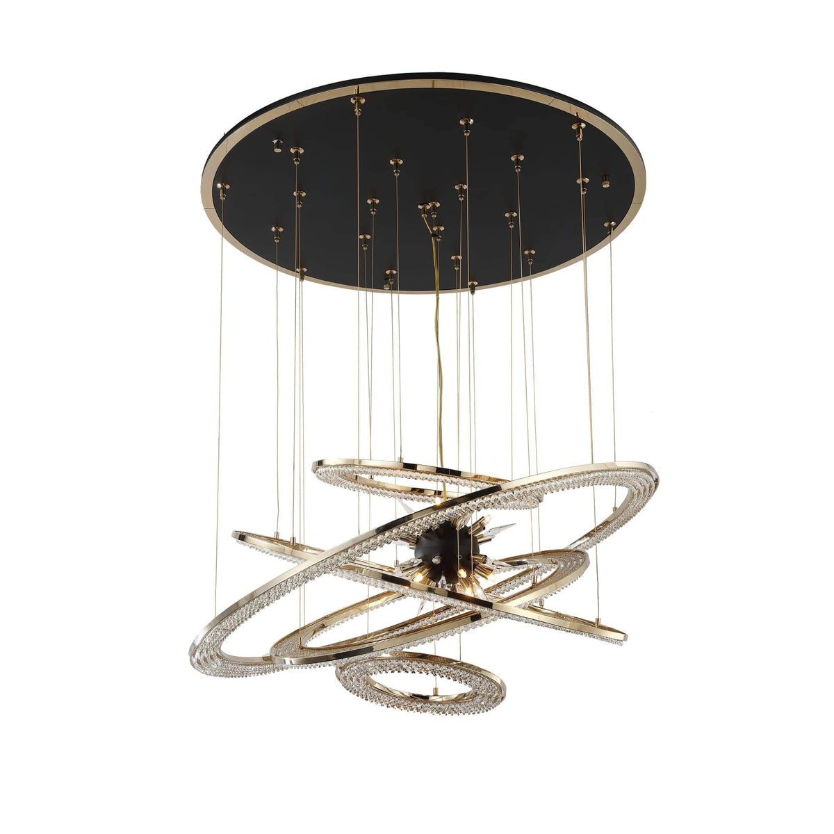 Radiating Brass Sputnik Chandelier with Crystal Rings